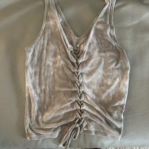 Gray/beige tie dye tie up tank